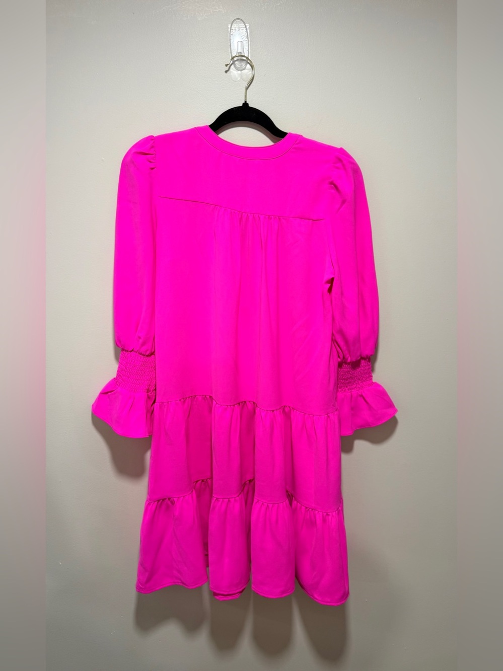 Pomander Place Kenzo Dress NWT XS Hot Pink Tiered Mini Crepe Tuckernuck - Picture 5 of 15